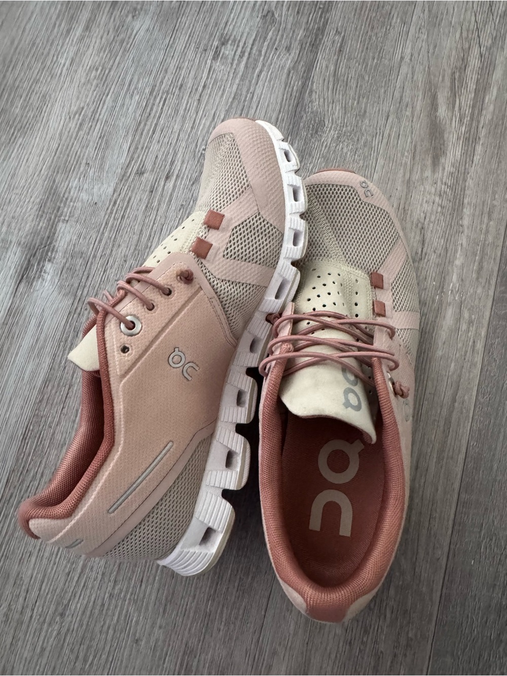 On Running Women's Athletic Sneakers in Blush Pink and Cream